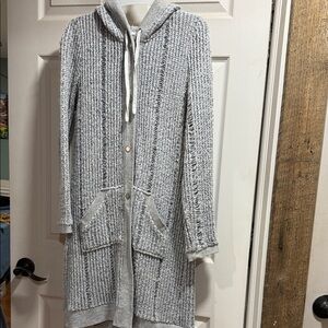 209 WST Cozy Gray Hooded Cardigan / Sweater Coat with Pockets